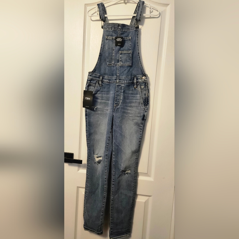 Silver Jeans Women's Distressed Blue Denim Overalls
